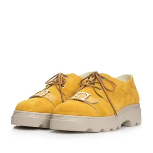 Pantofi casual dama din piele naturala,Leofex - 305 Galben velur Box