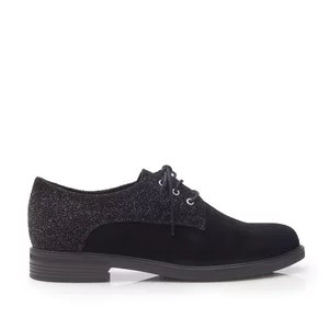 Pantofi casual dama din piele naturala,Leofex - 312 Negru sclipici velur