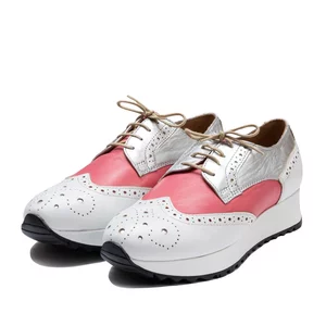 Pantofi casual dama din piele naturala,Leofex - Mostra 012-2 Alb Argintiu Roze Box