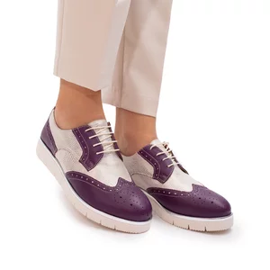 Pantofi casual dama din piele naturala, Leofex - 173 Violet Argintiu