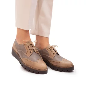 Pantofi casual dama din piele naturala,Leofex - 180 taupe cu gri box