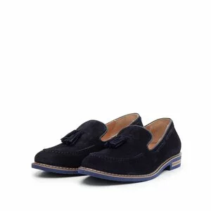 Pantofi casual barbati din piele naturala cu ciucuri, Leofex - 922 blue velur