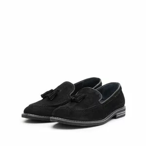 Pantofi casual barbati din piele naturala cu ciucuri, Leofex - 922 Negru Velur