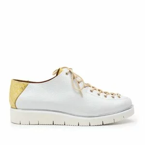 Pantofi casual dama cu siret pana in varf din piele naturala, Leofex- 194 -2 alb + galben box