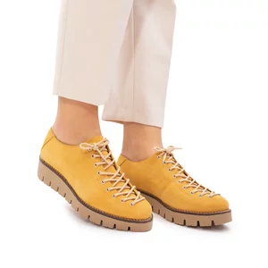 Pantofi casual dama cu siret pana in varf din piele naturala, Leofex - 194 B7 Mustar