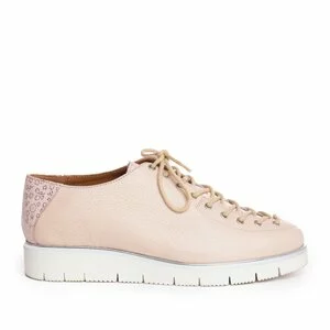 Pantofi casual dama cu siret pana in varf din piele naturala, Leofex- 194-1 Roz Flori Sidefat Presat