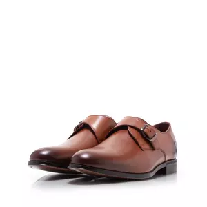 Pantofi eleganți bărbați cu catarame din piele naturală, Leofex - 654 Cognac Box