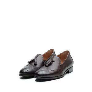 Pantofi eleganti barbati din piele naturala cu ciucuri,Leofex - 527 Mogano box