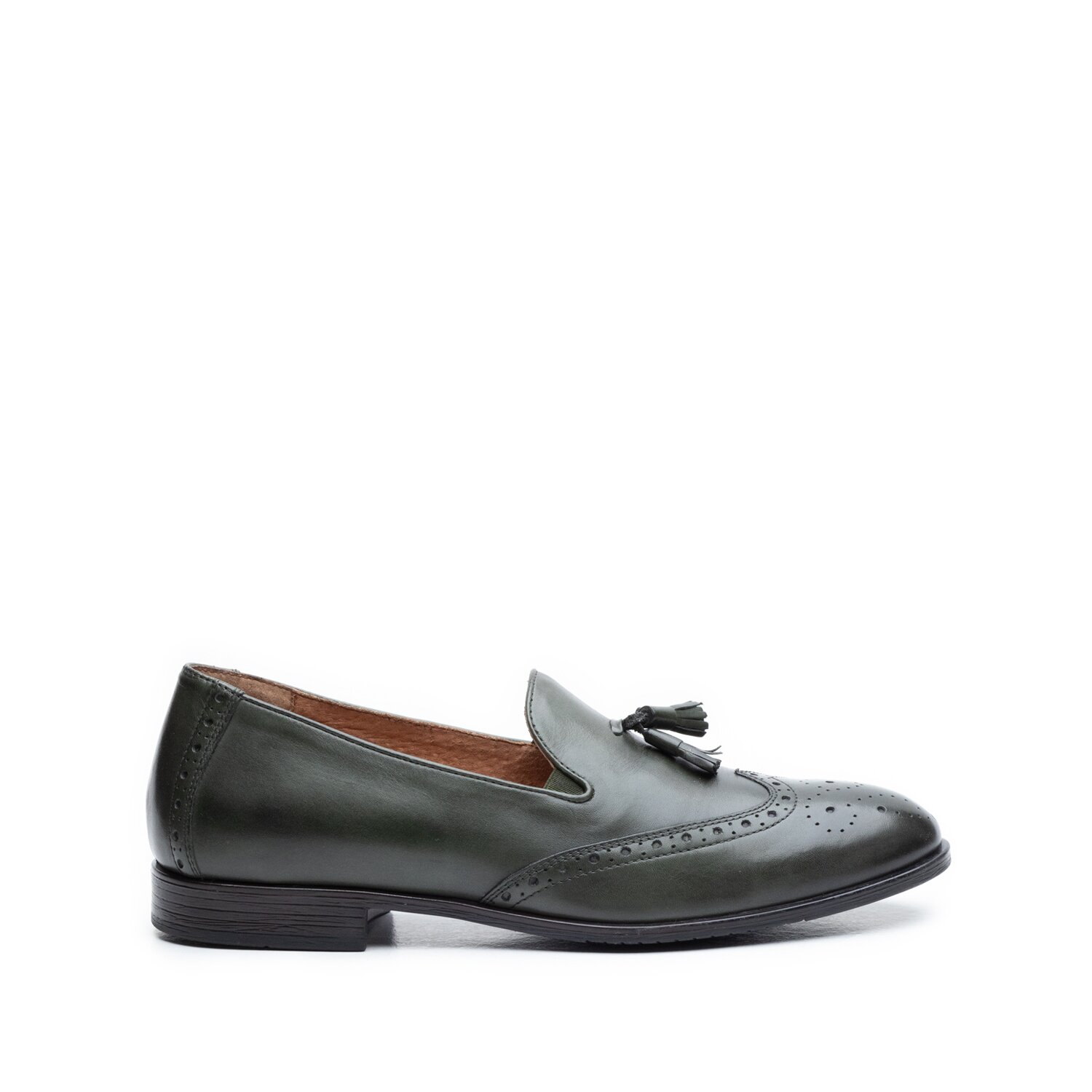Pantofi eleganti barbati din piele naturala cu ciucuri, Leofex - 527 Verde Box