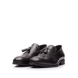 Pantofi eleganti barbati din piele naturala cu ciucuri, Leofex - 899 Negru Box