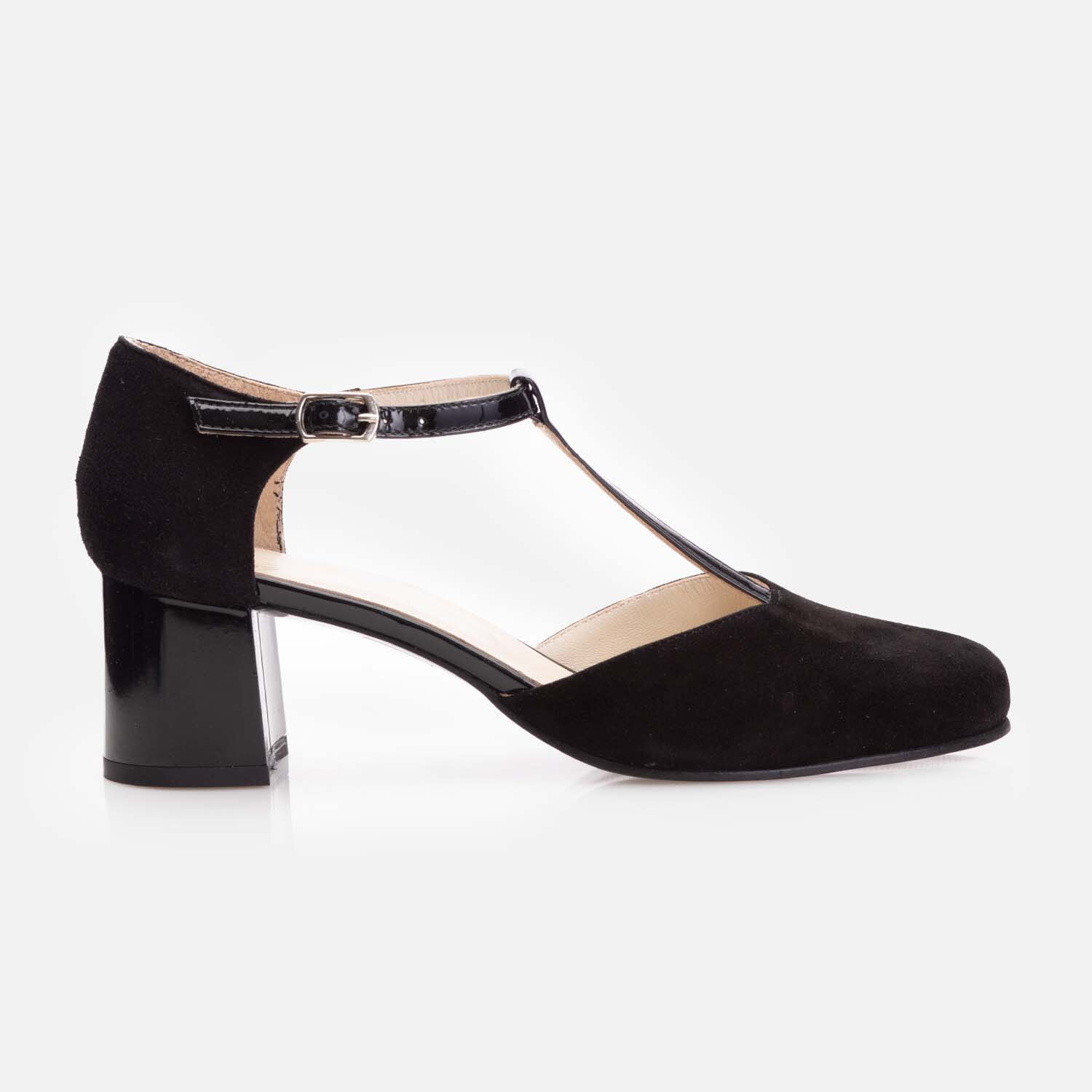 Pantofi eleganți damă decupați din piele naturală - 183 Negru Velur