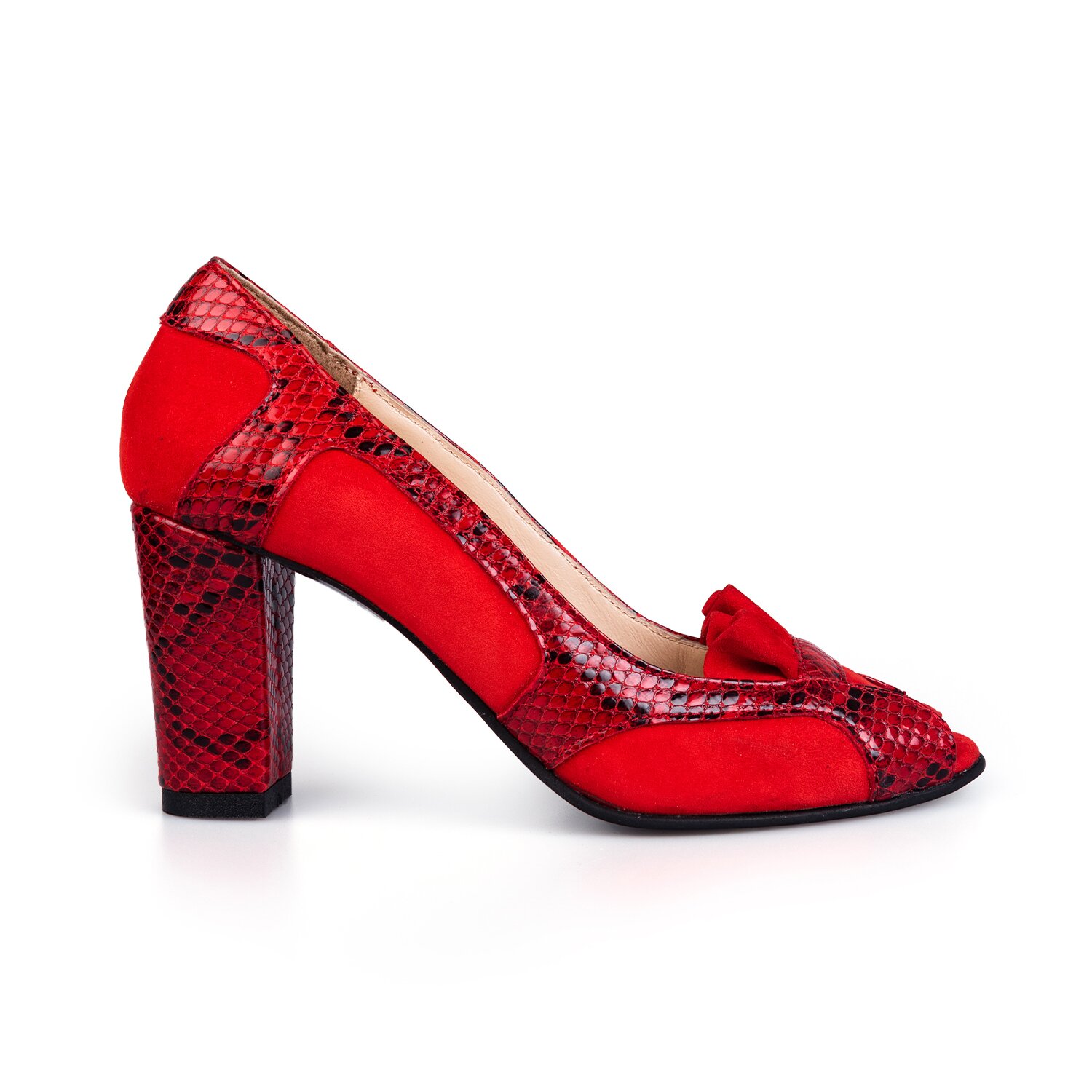 Pantofi eleganți damă, decupați din piele naturală - 2043 Roșu Velur Box