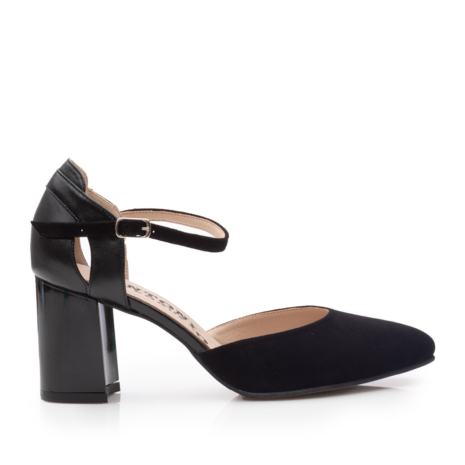 Pantofi eleganți decupați damă din piele naturala - 30216 Negru Box Velur