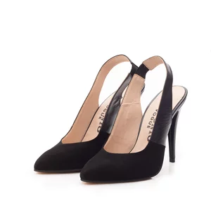 Pantofi eleganți decupați damă din piele naturală - 68175 Negru Box Velur