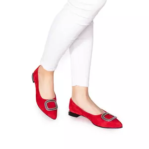 Pantofi eleganți damă din piele naturală - 21170 Roșu Velur