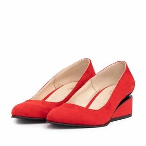 Pantofi eleganți damă din piele naturală - 2161 Roșu Velur
