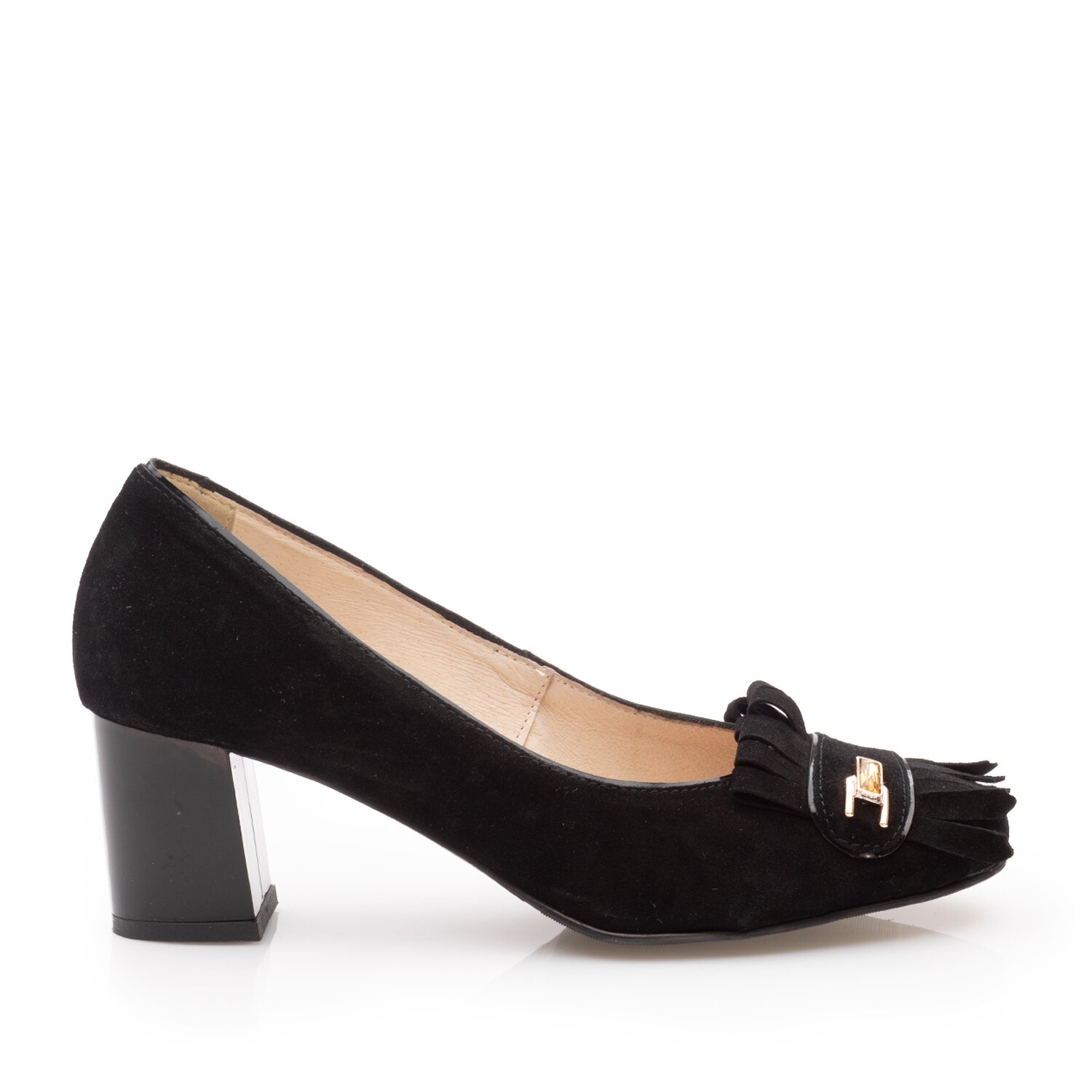 Pantofi eleganți damă din piele naturală cu franjuri- 0498-6 Negru Velur