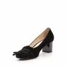 Pantofi eleganți damă din piele naturală cu franjuri- 0498-6 Negru Velur
