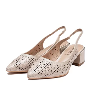 Pantofi eleganți decupați damă din piele naturală, Karisma - 4388 Bej Box Perforat