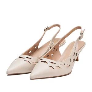 Pantofi eleganți decupați damă din piele naturală, Karisma - 4389 Bej Box Perforat