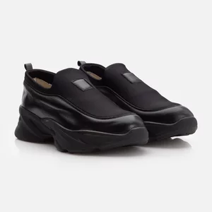 Pantofi sport damă din piele naturală - 1206 Negru Box + Stretch