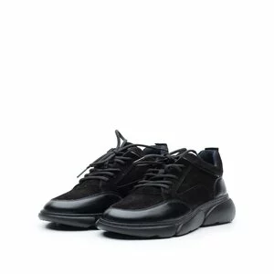 Pantofi sport damă din piele naturală, Leofex - 238 Negru box+velur