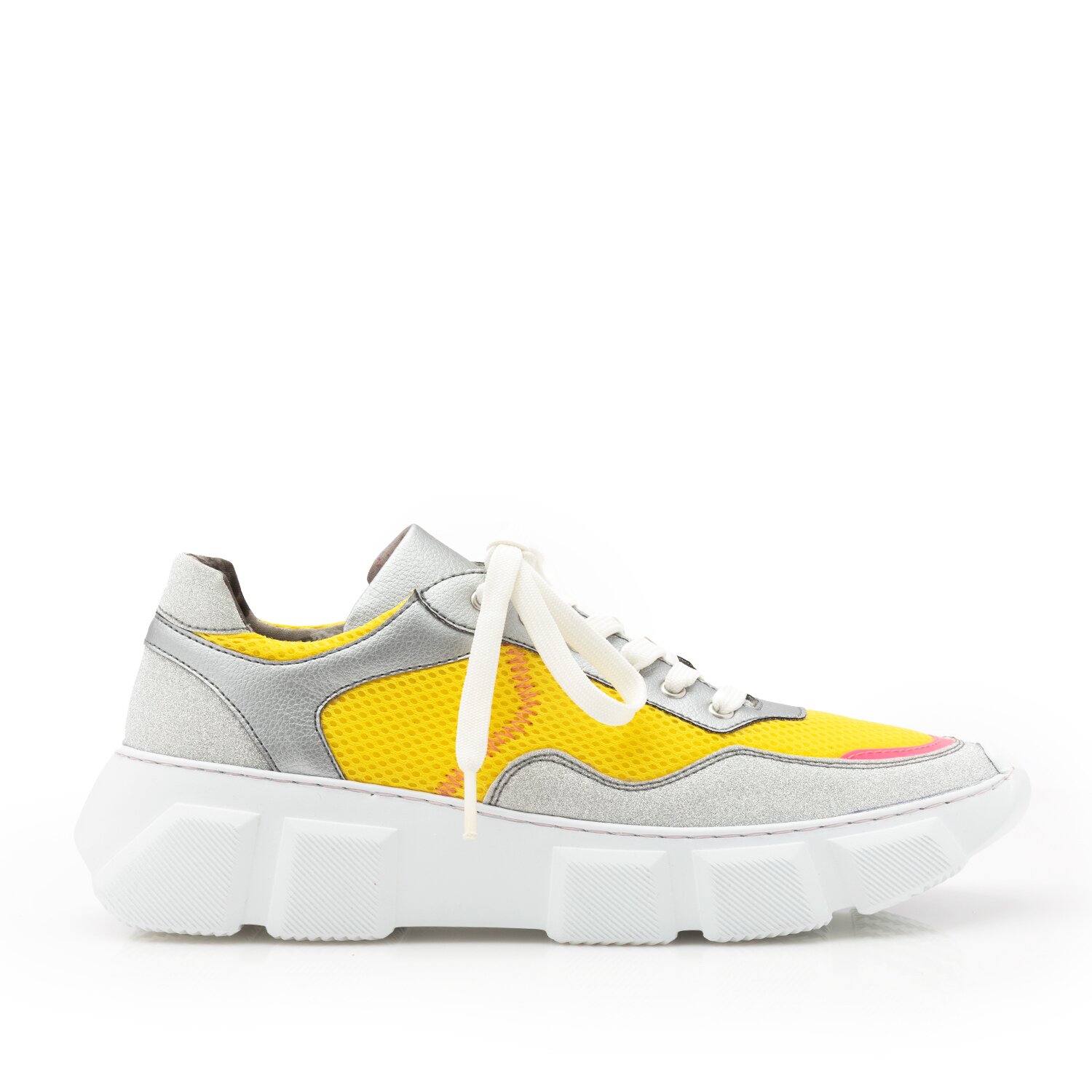 Sneakers dama din piele naturala, Leofex- 306 Gri+galben box