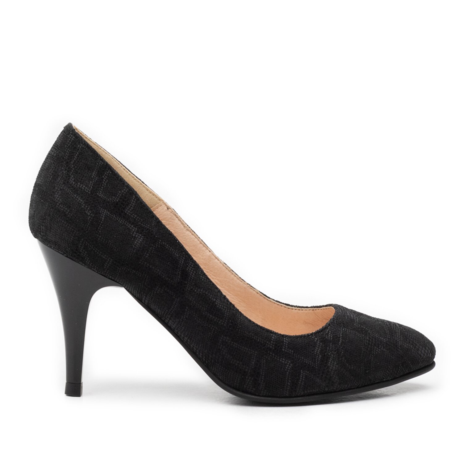 Pantofi stiletto dama din piele naturala, Leofex- 558 Negru Dungi velur