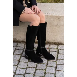 Cizme damă elegante din piele naturală, Karisma - 4901 Negru Velur
