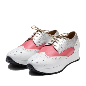 Pantofi casual dama din piele naturala,Leofex - Mostra 012-2 Alb Argintiu Roze Box