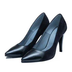Pantofi stiletto damă din piele naturală - 189 Negru Box Velur