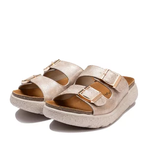 Saboți damă din piele naturală - 3607 Auriu Box Croco