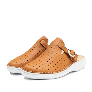 Saboți medicali damă din piele naturală, Leofex - 121-L Cognac Box