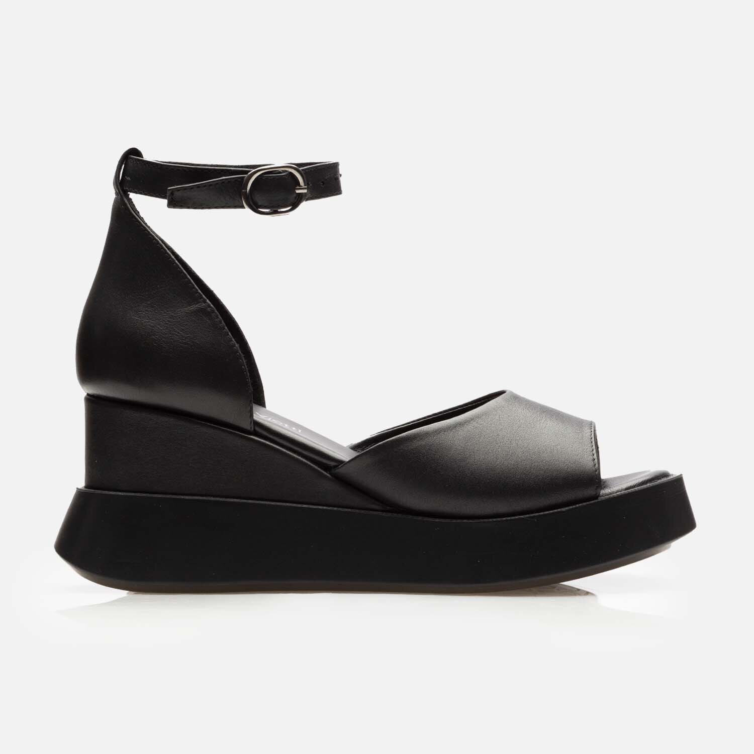Sandale cu platforma dama din piele naturala - 222 Negru Box