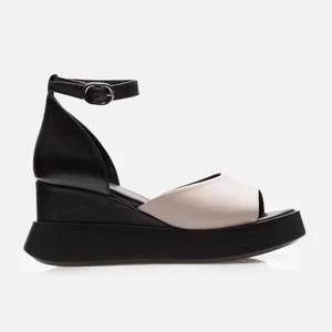 Sandale cu platforma dama din piele naturala -  222 Taupe + Negru Box