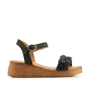 Sandale cu platformă damă din piele naturală, Leofex - 366-1  Negru Box