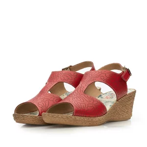 Sandale cu platformă damă din piele naturală, Leofex – 534-1 Roșu Box
