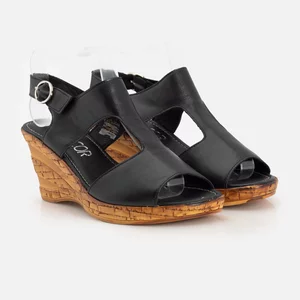 Sandale cu platformă damă din piele naturală, Leofex – 482 Negru Box