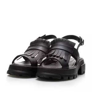 Sandale cu talpă groasă damă din piele naturală, Leofex - 357 Negru Box