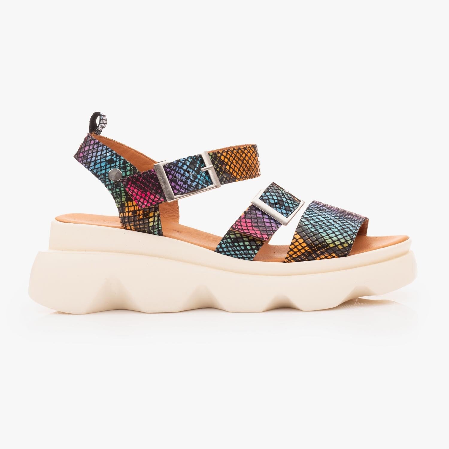 Sandale cu platformă damă din piele naturală - 4208 Multicolor Box