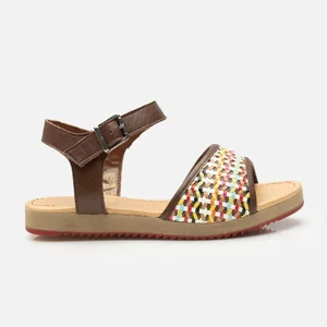 Sandale cu talpă joasă damă, din piele naturală - 493 Maro Multicolor Box