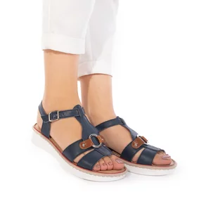 Sandale cu talpă joasă damă, din piele naturală, Leofex  - 161 Blue + Camel Box