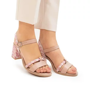 Sandale cu toc damă din piele naturală, Leofex - 127-2 Roz Box
