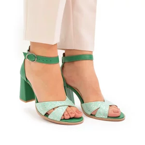 Sandale cu toc damă din piele naturală, Leofex - 148 Verde Box