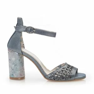Sandale cu toc damă perforate din piele naturală, Leofex - 251 Azur Metalizat Box