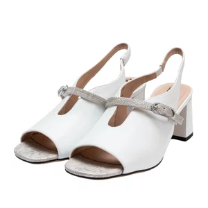 Sandale damă cu toc din piele naturală, Karisma - 4386 Alb Box