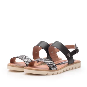 Sandale cu talpa joasa dama din piele naturala, Leofex - 043 Zebra Negru Box