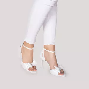 Sandale elegante damă cu toc din piele naturală - 51721 Alb Box Sidefat