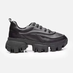 Sneakers damă din piele naturală - 051 Negru Box C