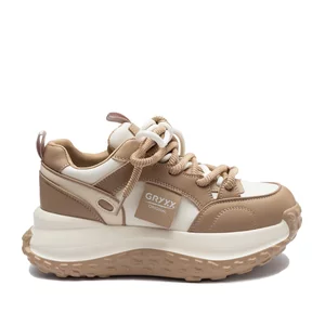 Sneakers damă din piele naturală, Gryxx - 4425 Crem+Camel Box
